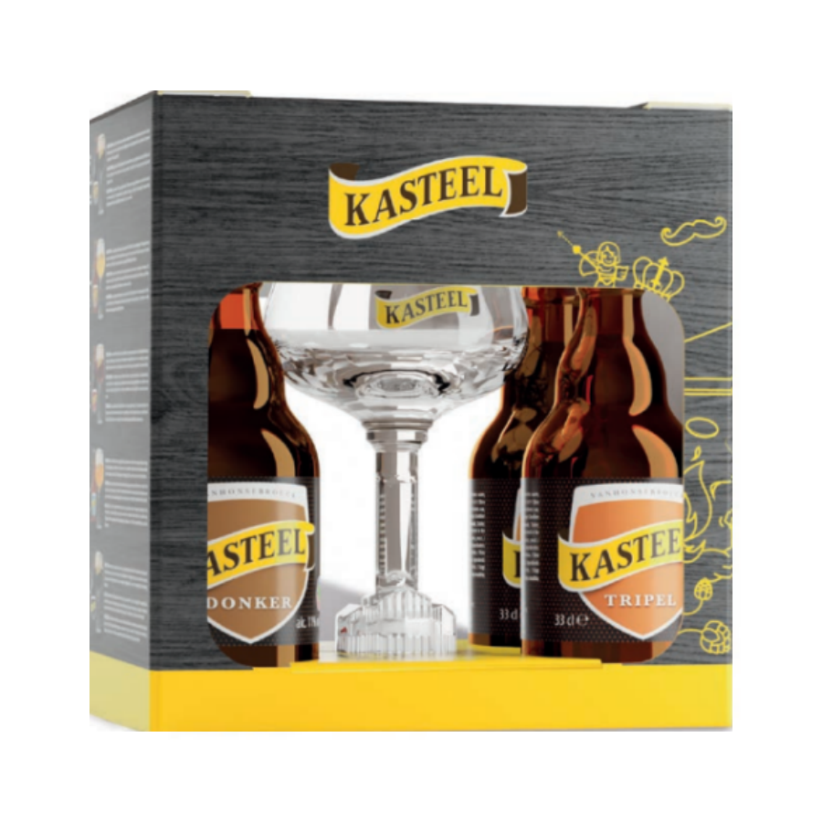 Alaus rinkinys Kasteel DONKER & TRIPEL (4*0,33 l but. ir 1*0,33 l talpos taurė)