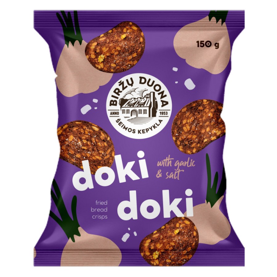 Keptos duonos traškučiai DOKI DOKI (su česnaku ir druska), 150 g Keptos duonos traškučiai DOKI DOKI (su česnaku ir druska), 150 g